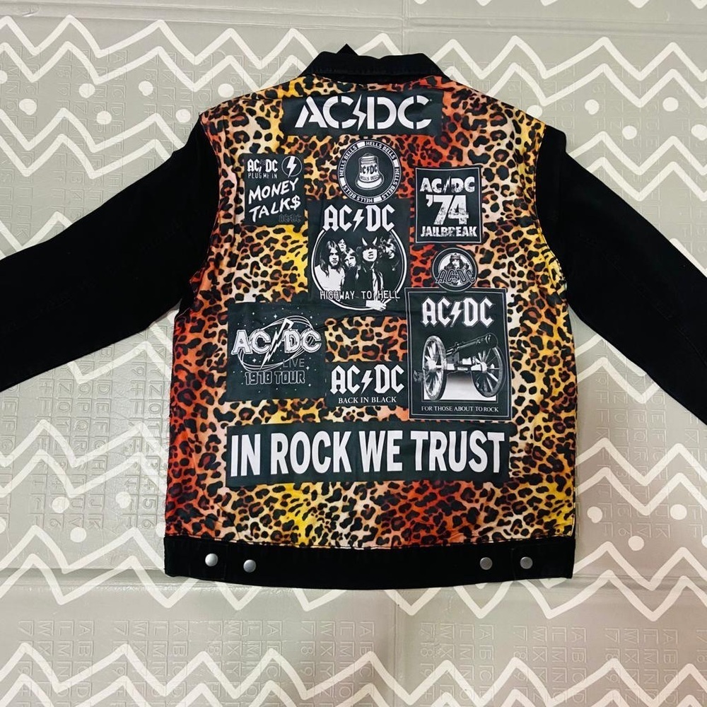 Vintage retro AC/DC acdc graphic denim jean jacket coat - Picture 2 of 5